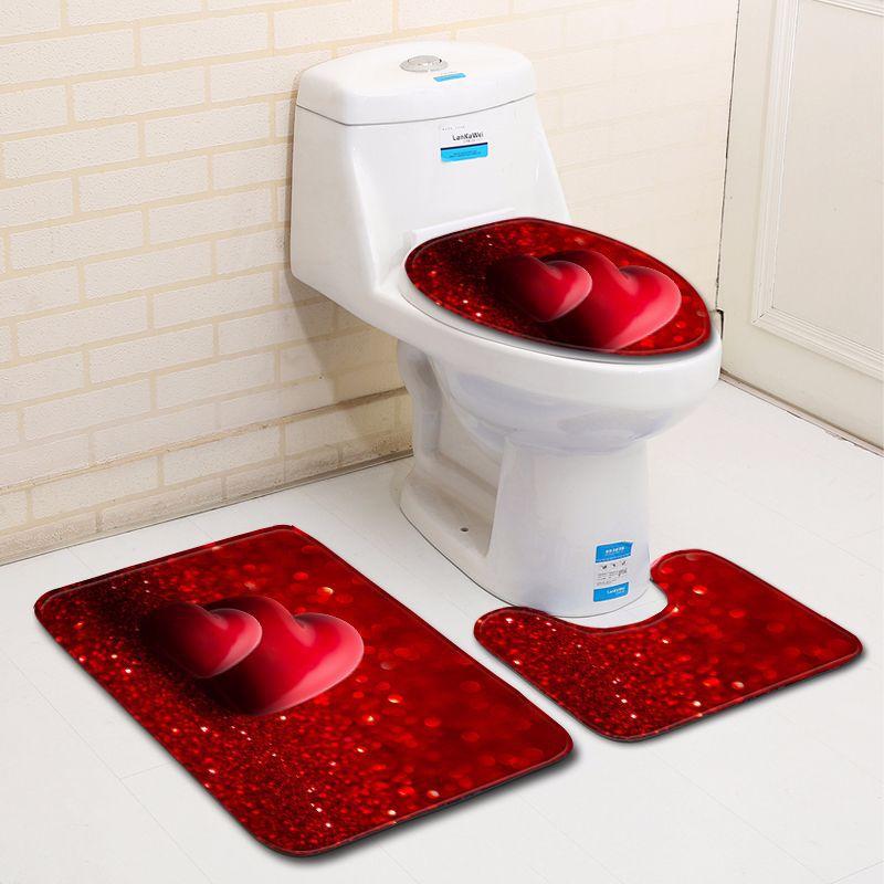 3D Heart-Shaped Bathroom Toilet Three-Piece Floor Mat Doormat Bathroom Carpet