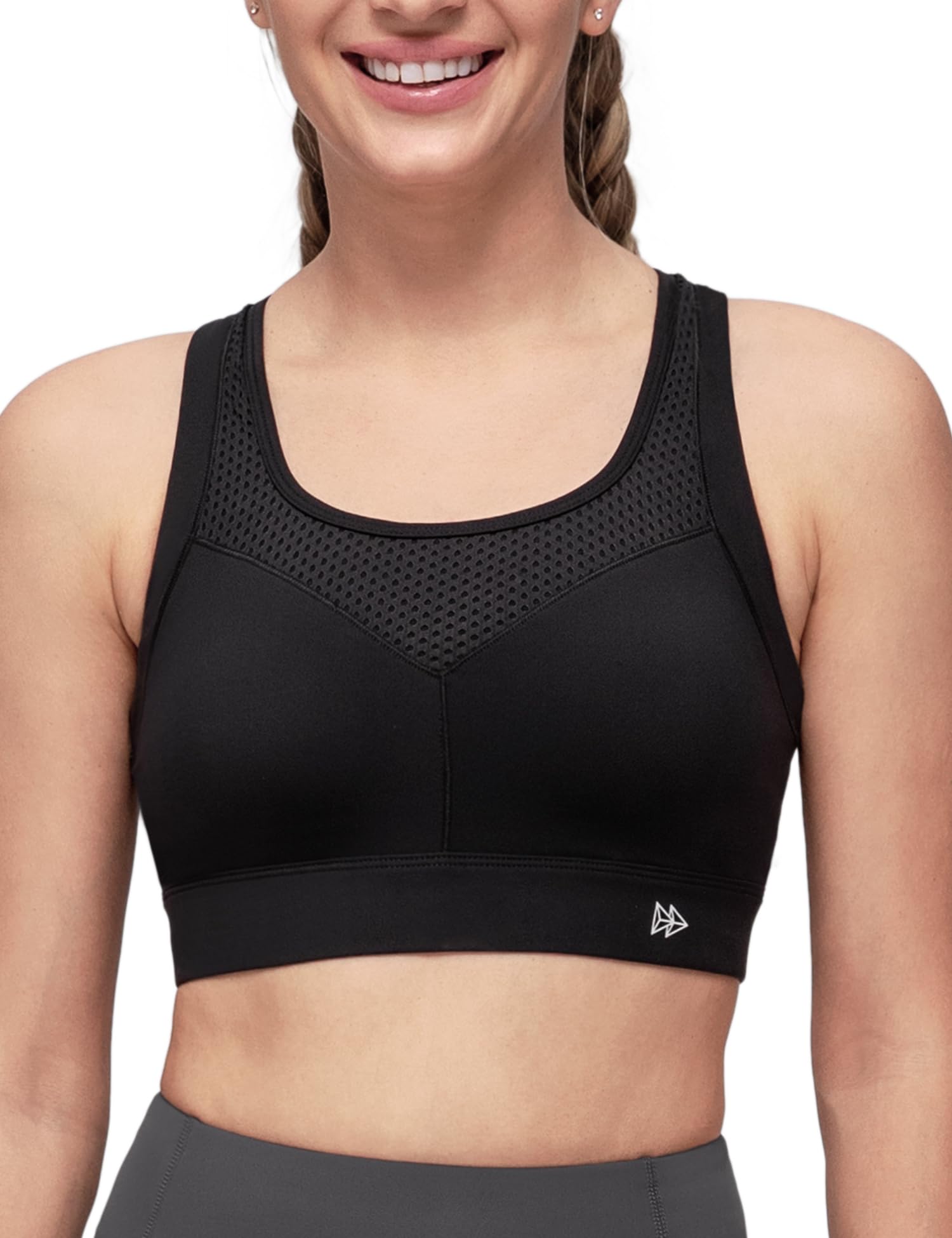 

Yvette Adjustable Racerback Sports Bra with Back Breathable and Fits Fitness and Size Black Women s Hook, Quick-Drying Mesh, Wireless, One-Piece Cup,