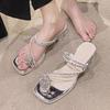 High-heeled sandals French sandals summer outer wear slippers versatile fashion flash diamond popular cool slippers women 2025 new