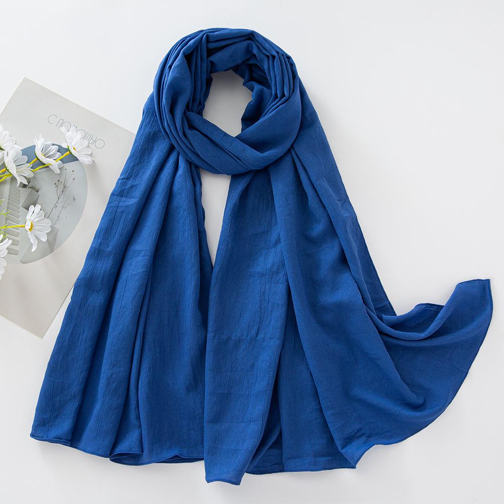 Fancy Fine Pleated Rayon Cotton Scarves Micro Crinkle Soft Cotton Long Shawl Factory Hemming Cheap Price Hijab