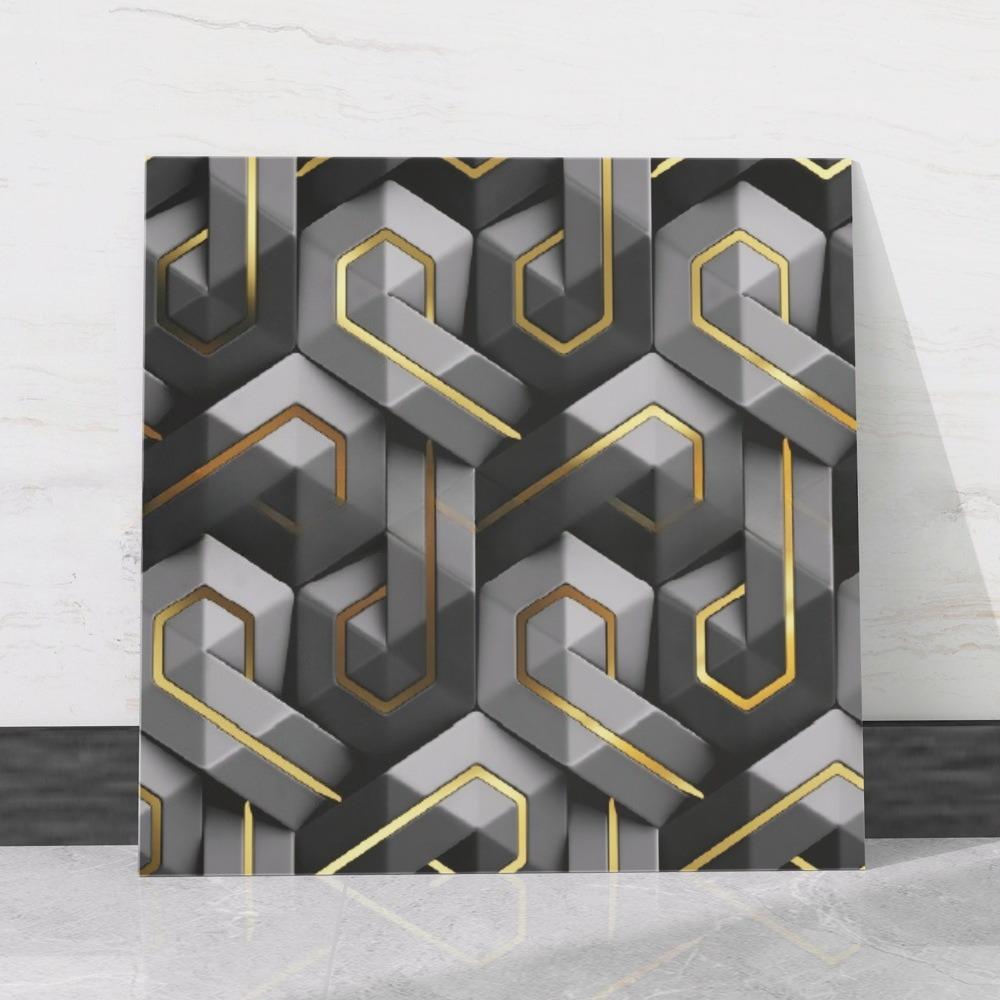 Black Gold Geometric Marble Pattern Self-Adhesive Wallpaper Tile Sticker for Bathroom Living Room Luxury Decor