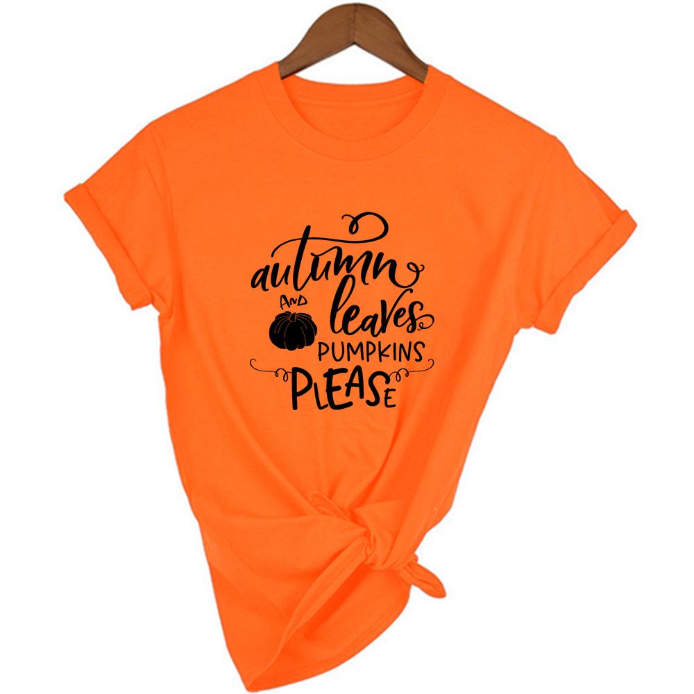 Halloween Pumpkin Spice Print Women Orange Aesthetic T Shirt Graphic Short Sleeve T Shirts Thankful