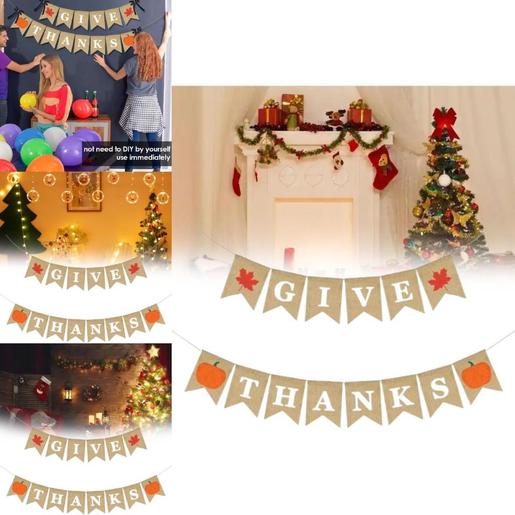 Holiday Banner Decor Pack With Jute Flags For Christmas Thanksgiving Celebrations