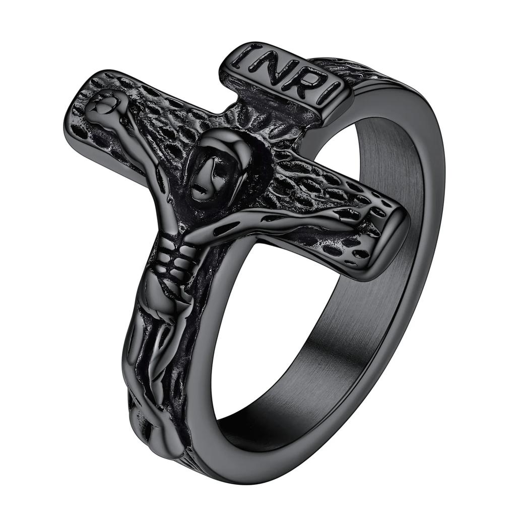 3D Jesus INRI Cross Rings for Man Woman Size 7-12 Stainless Steel Vintage Religious Christian Signet Ring Jewelry Gift