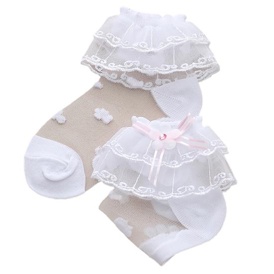 

Красивые однотонные удобные эластичные летние уличные детские кружевные носки с бантом для детей, короткие чулки для девочек L белый