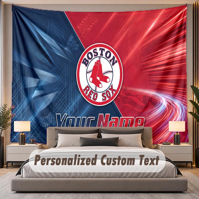 Custom Name Text Tapestry Boston Red Sox Personalized Polyester Wall Tapestry For Bedroom And Room