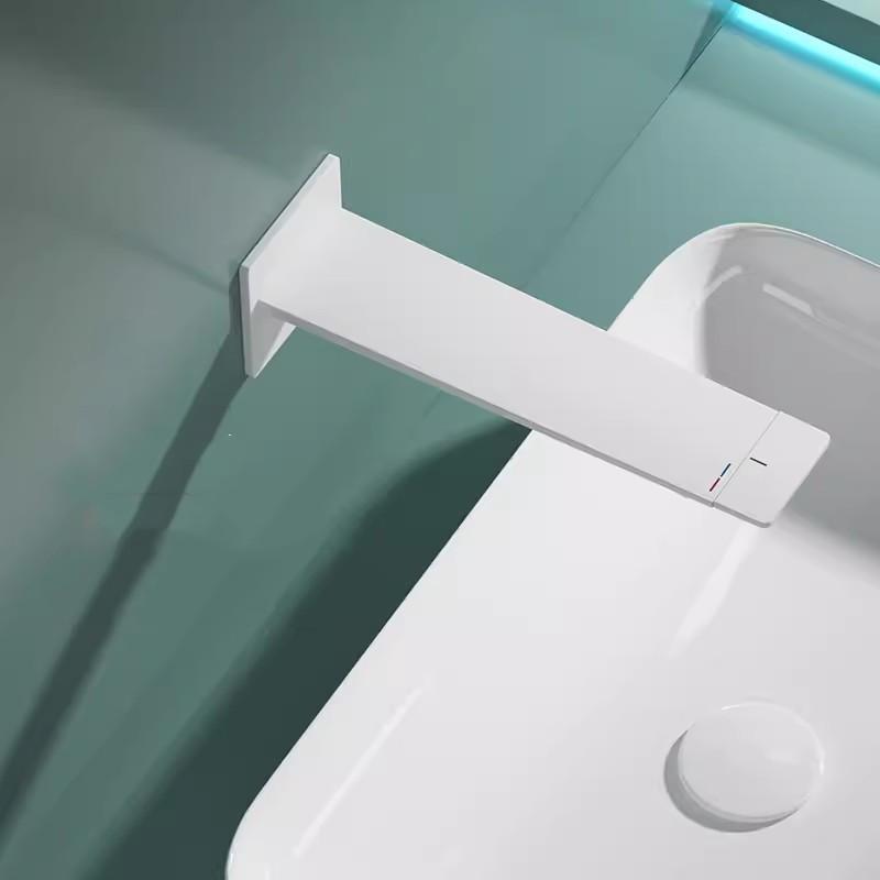 New White Gold Basin Faucet Concealed Bathroom Sink Faucet In-Wall Basin Spout Mixer Tap Set Combination Blanoir Solid Brass Tap
