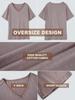 Womens Cotton V Neck T Shirt Short Sleeve Oversized Boyfriend Tunic Tee