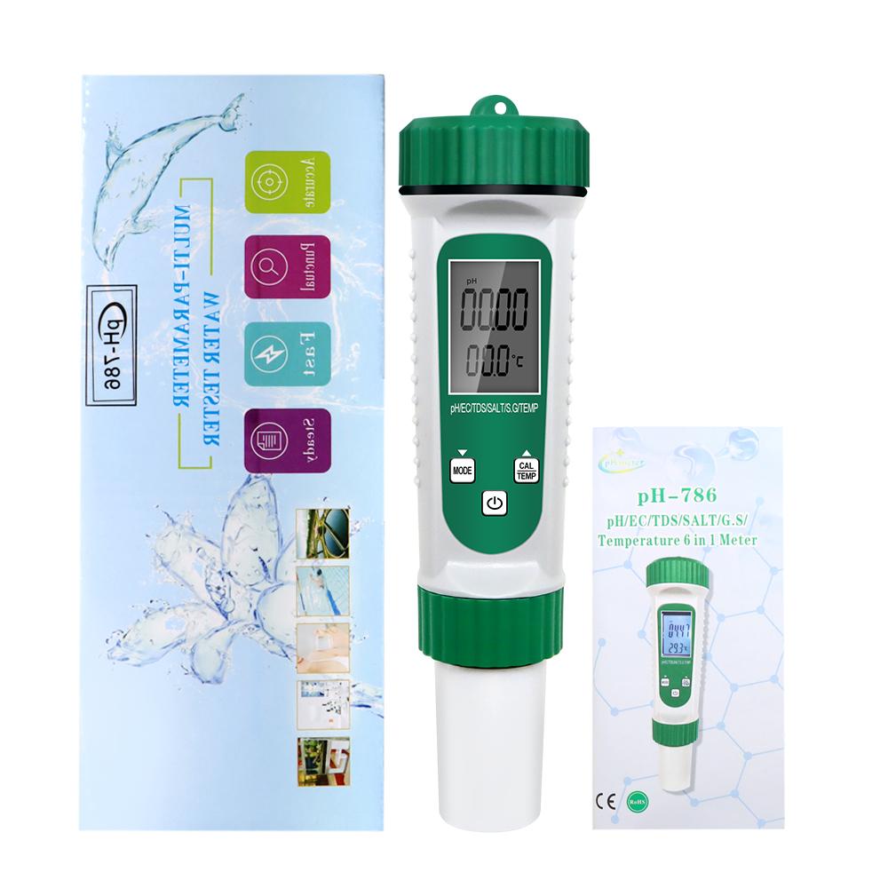 

High Precision Water Quality Tester PH EC TDS SALT S.G Temperature 6 in 1 Detector PH Meter Temp Testing for Pool Aquarium