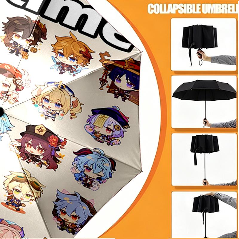 Custom Name Personalized Genshin Impact Print Umbrella, Auto Open Close, 8‑Rib Sturdy Frame, Commute Camping Hiking Use, Birthday Gift