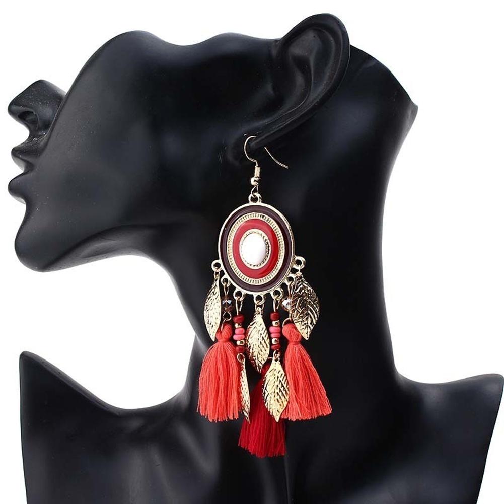 1pair Fashion Bohemian Women Long Leaves Thread Tassels Dangle Hook Earrings Eardrops Jewelry.