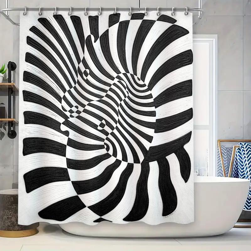 

Optical Illusion Shower Curtain Modern Abstract 3D Black White Pattern Bathroom Decor Washable Waterproof Home Textile W60H190(CM)-1 Pcs