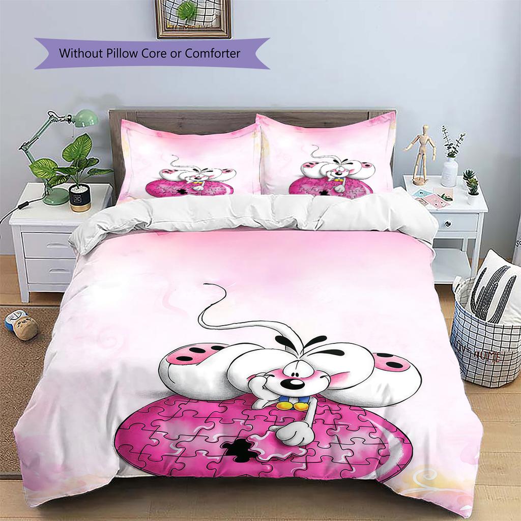 Diddl Pattern Bedding Quilt Set Home Decoration Gift (1 * Duvet Cover + 2 * Pillowcase Without Core)