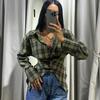 Women's Vintage Plaid Button Down Long Sleeve Shirt Irregular Hem Fitted Blouse Casual Top