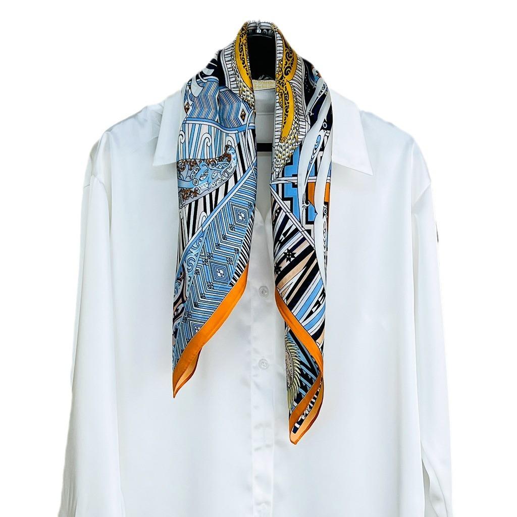 100% Silk Square Scarf Women'S Mulberry Silk Retro Japanese Scarf Spring And Autumn Yellow Silk Scarf Versatile Flight Attendant Small Scarf