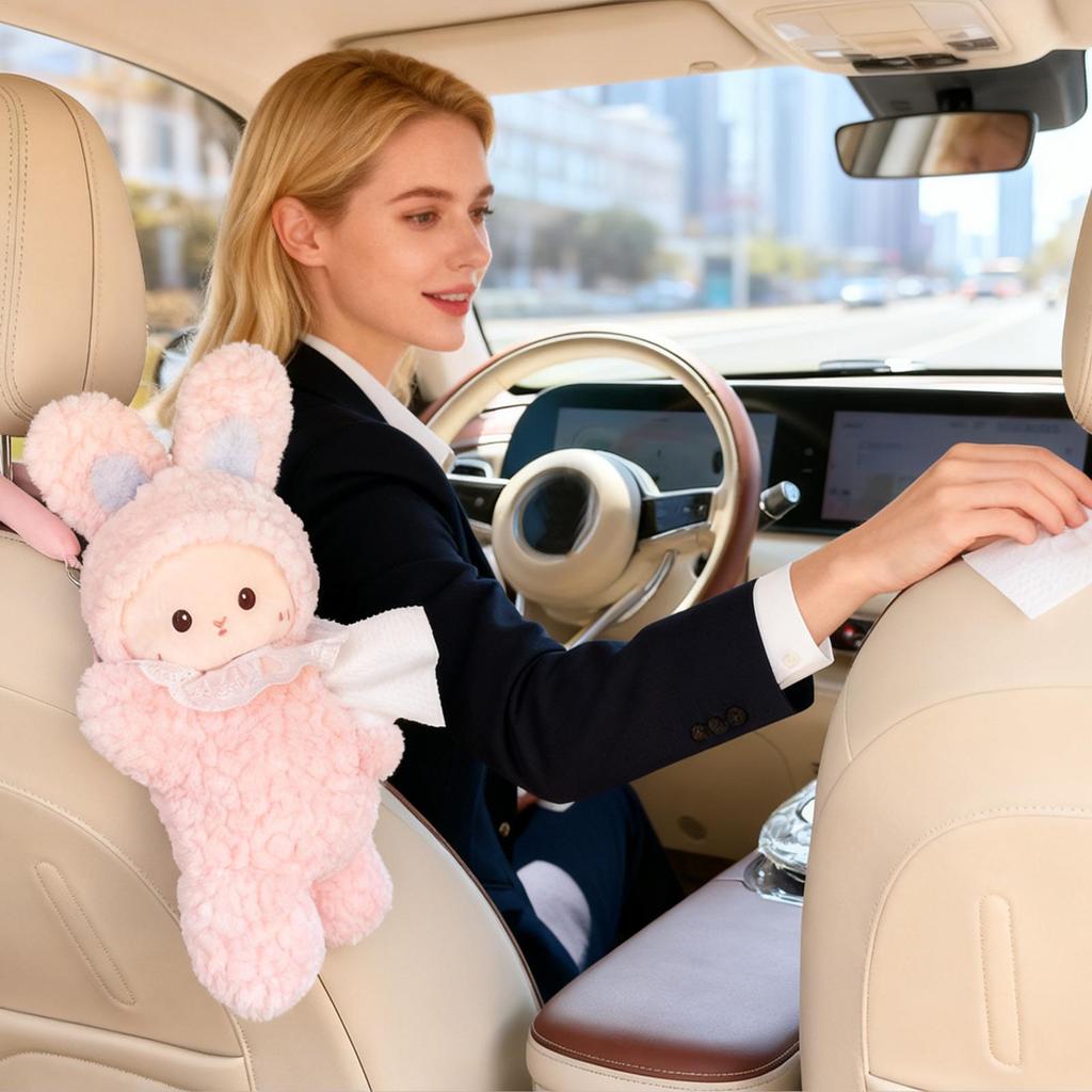 Napkin Holder For Car Cartoon Rabbit Napkin Dispenser Cute Tissue Box Cover For Truck RV Headrest Visor Console Armrest Desktop