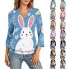 Women's 3/4 Sleeve Top Neck Hem V-Neck Summer Casual -Shirt Easter Printed Top