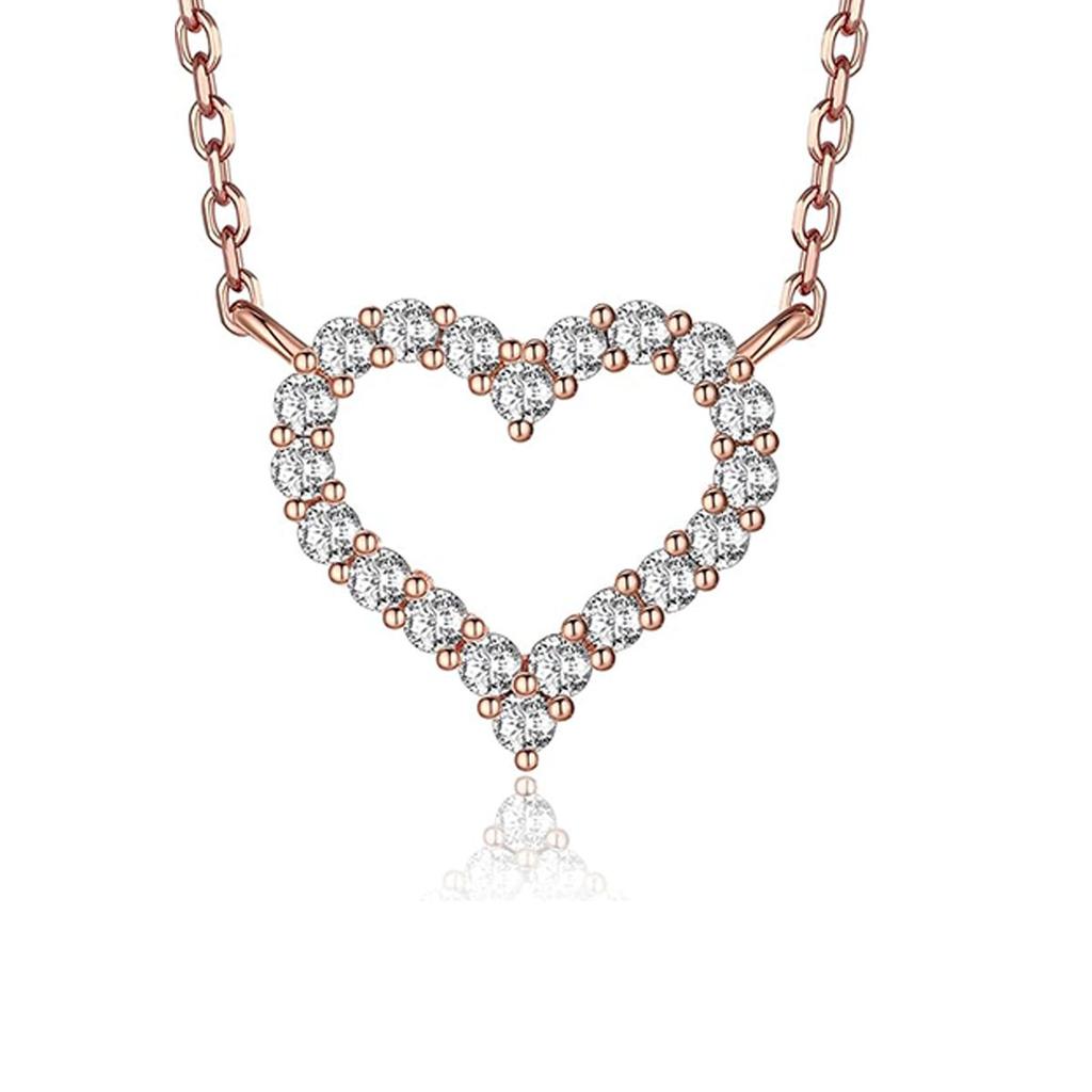 Hollow full diamond love peach heart versatile simple necklace female niche high sense collarbone