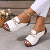 Large size summer new women's thick-bottomed cool slippers metal buckle decorative slippers women