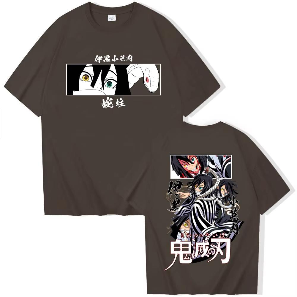 Anime Demon Slayer Iguro Obanai Camiseta de Algodón Estampada para Hombre Mujer Harajuku Cuello O Manga Corta Camiseta para Fans