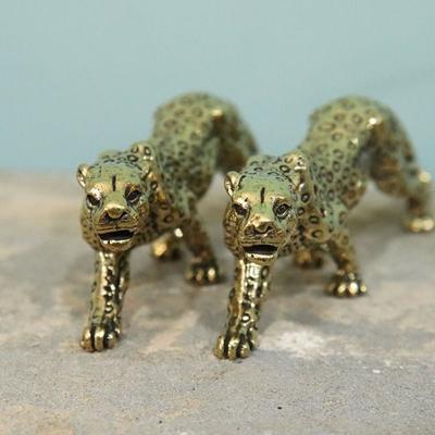 Creative Solid Cheetah Small Statue Lucky Animal Brass Leopard Figurines Funny Brass Leopard Miniatures Office