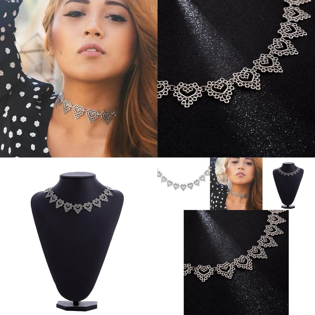 Trendy Silver Heart Shaped Hollow Necklace Unique Geometric Design For Women