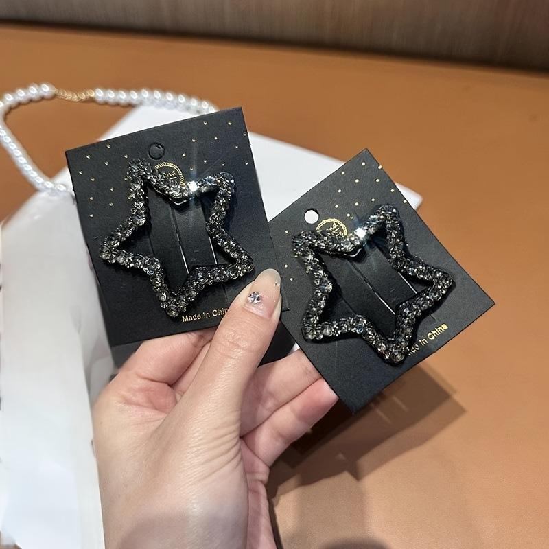 1 pair sparkling diamond star hair clips for daily shopping,party styling,hollowed out sparkling diamond design,stable material