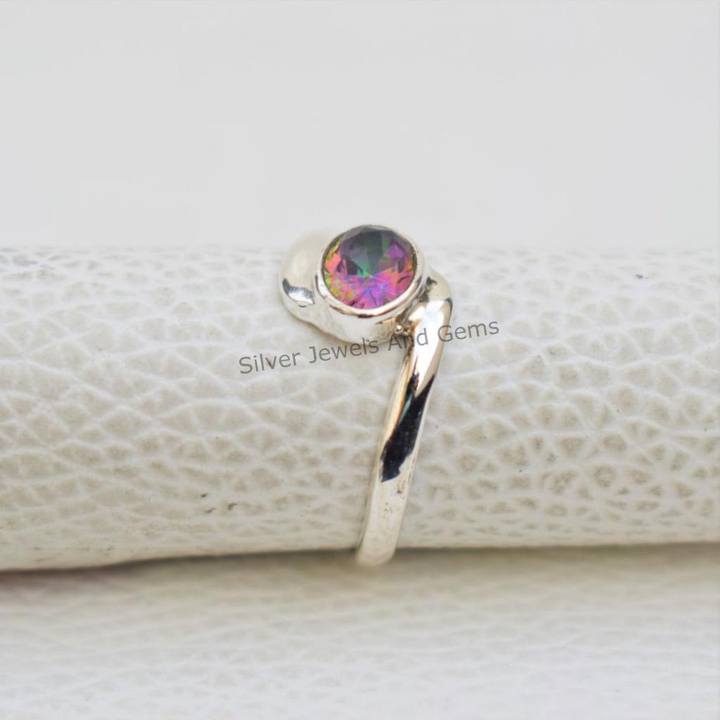 Mystic Topaz Ring: Handmade 925 Sterling Silver Oval Gemstone Dainty Ring