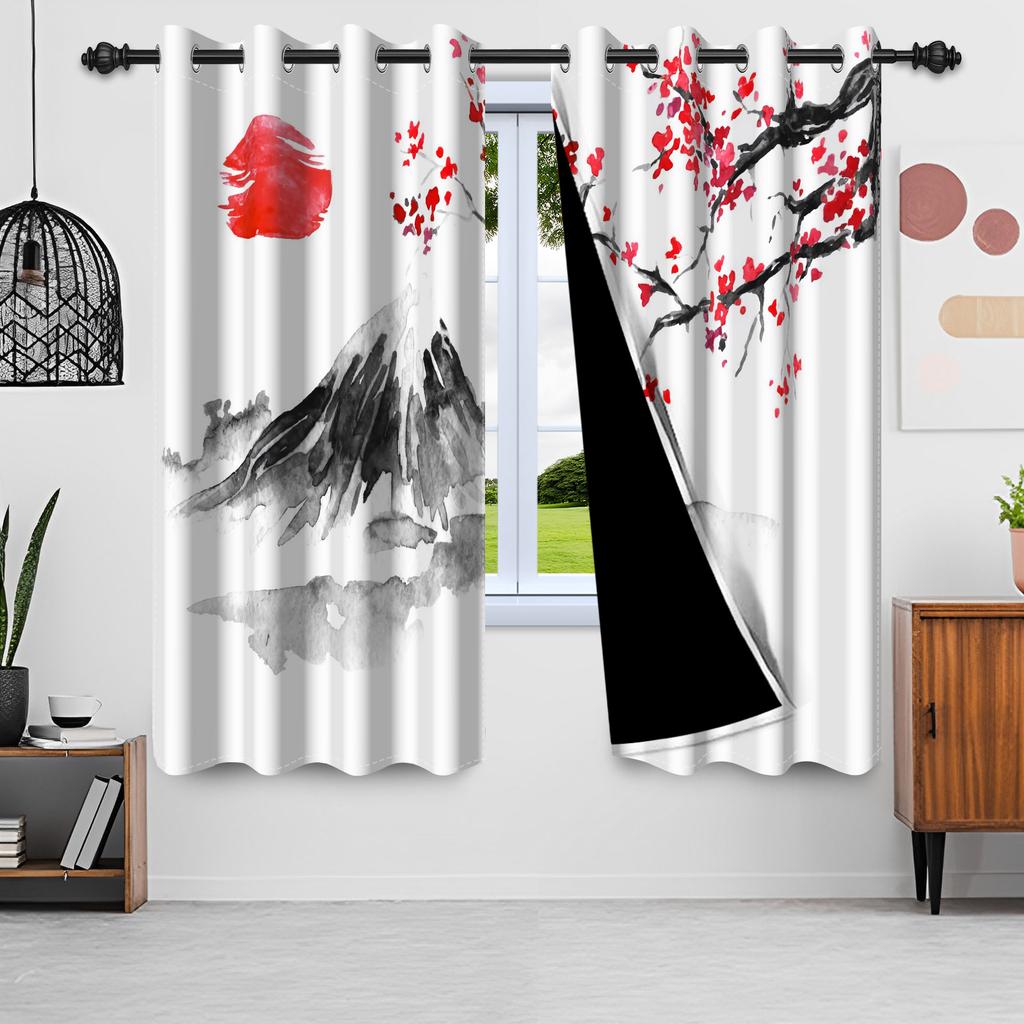 2pcs Red Plum Blossom Blackout Window Curtains Chinese Oil Painting Curtains For Bedroom Simple Style Home Interior Curtains