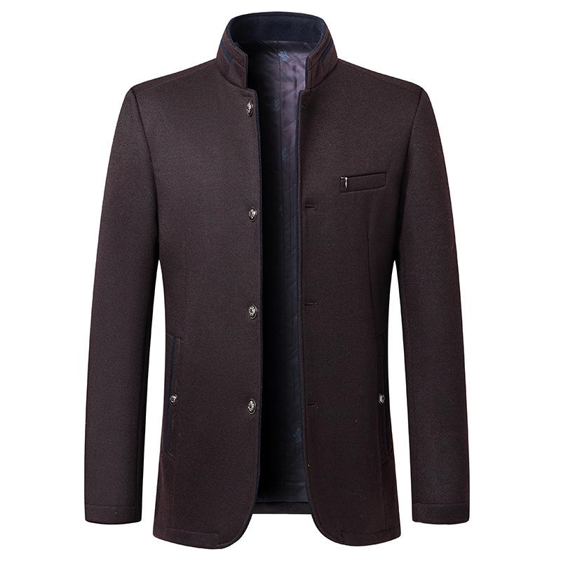 Men’s Autumn & Winter Business Woolen Jacket - Stand-up Collar, Thickened Fashion Coat for Middle-Aged
