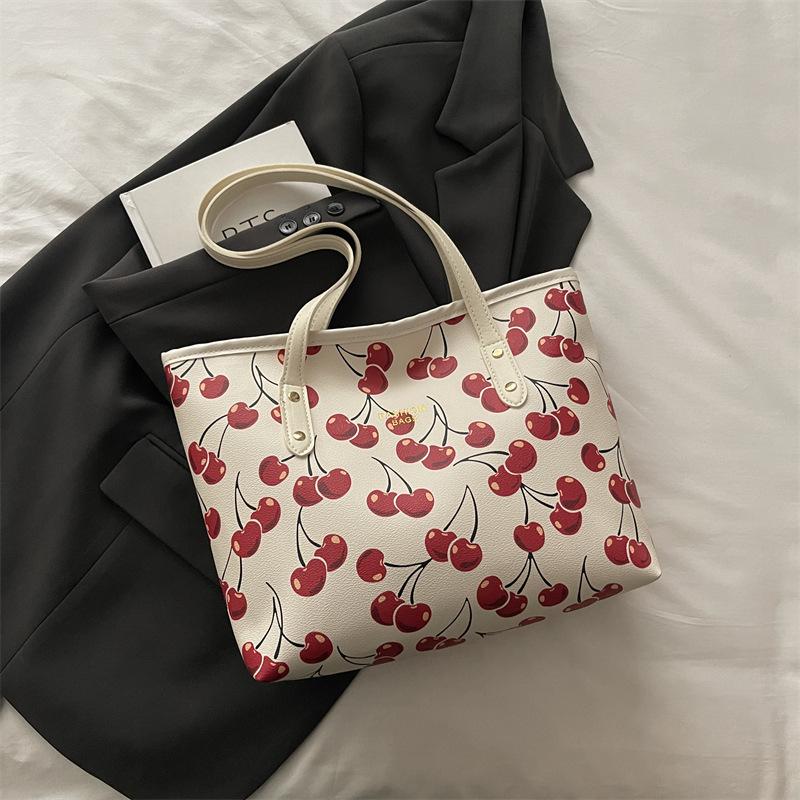 Today's New Popular Tote Bag, New Cherry Print Cute Versatile Portable Shoulder Bag