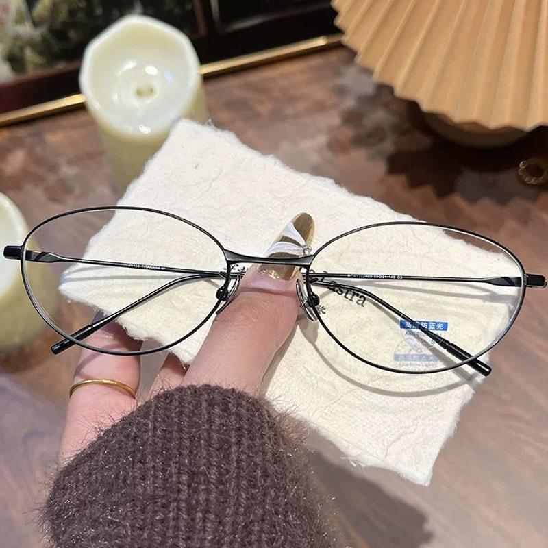 New Fashion Glasses Frame Men Women Ultralight Cat Eye Metal Frame Anti Blue Light Transparent Lens Optical Eyeglasses