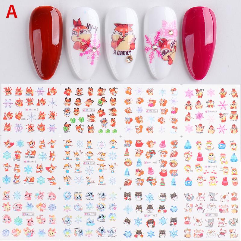 2 SheetS Winter Nail Art Designs 3D Cute Sticker Cartoon Christmas Slider New Year Holiday Decal Manicure Decorations