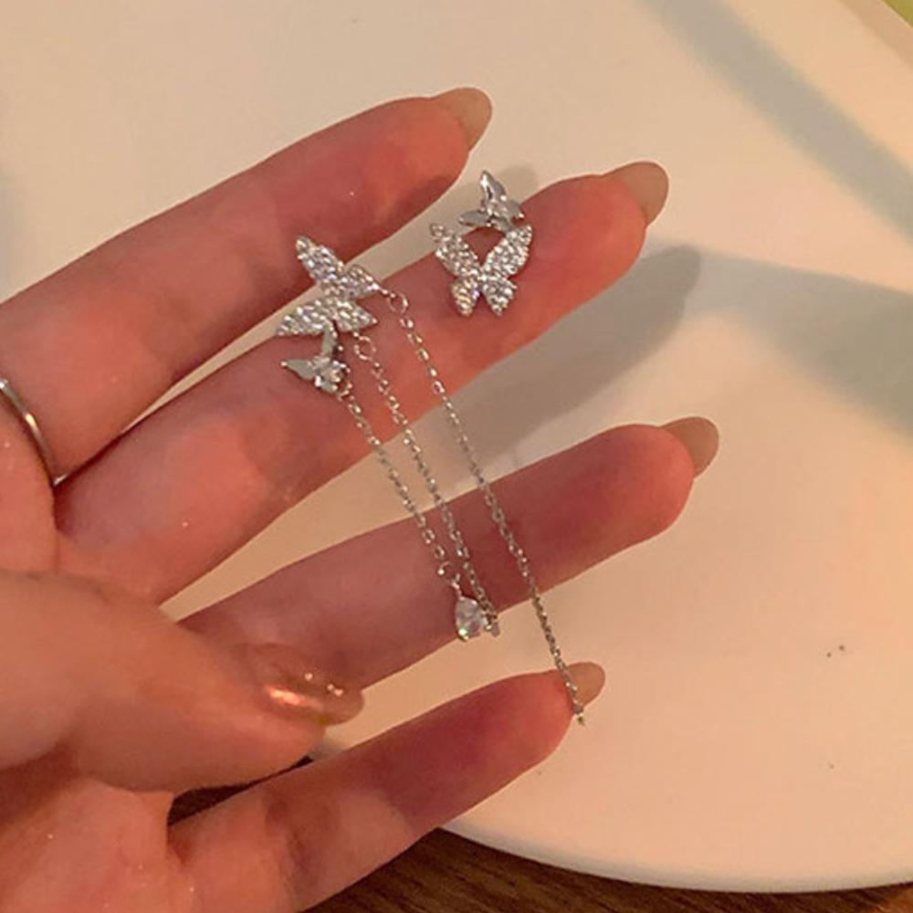 

Асиметричні сережки-підвіски «Метелик» – Сріблястий тон, З Кореї срібний