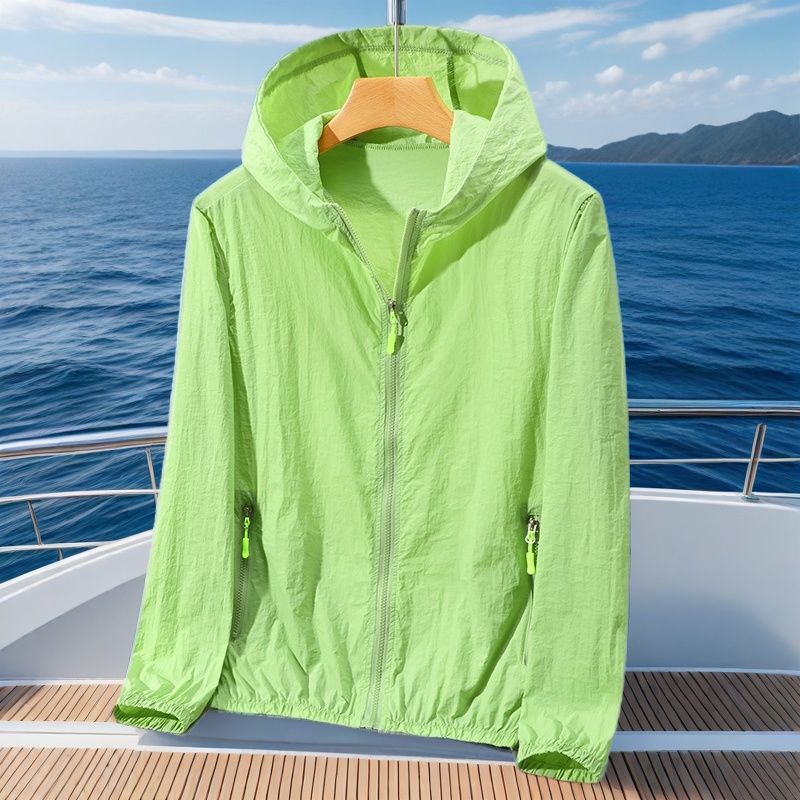 Women's Summer Hooded Zipper with Pocket Thin Casual Hooded Windbreaker Sunscreen Jacket