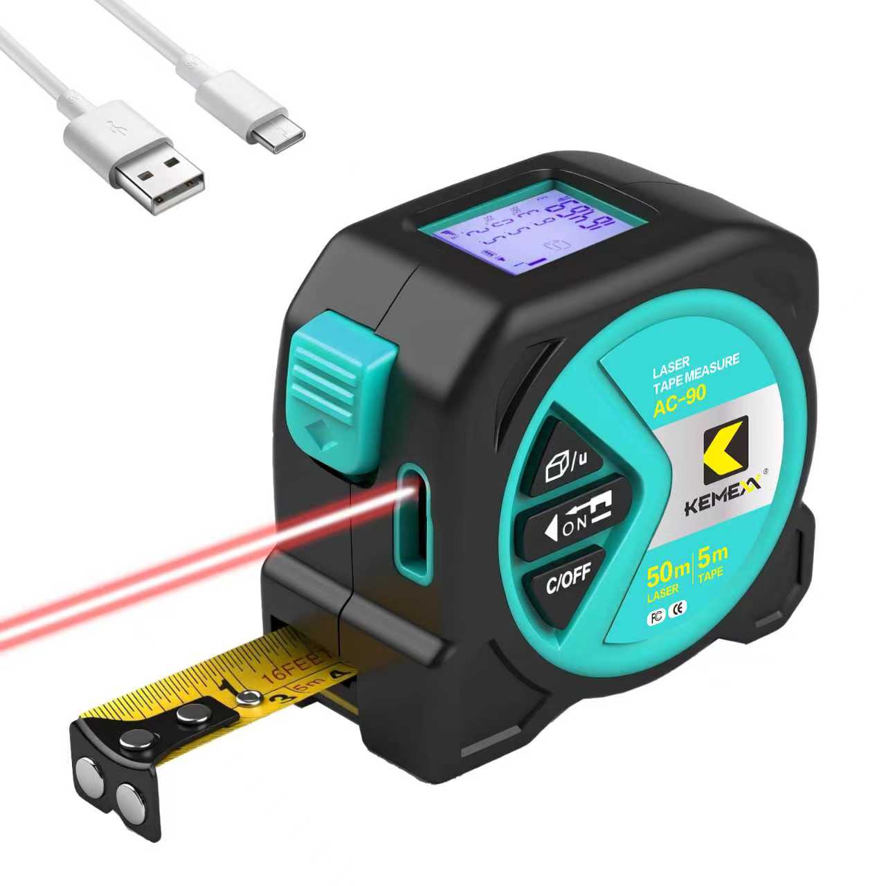 

KEMEXX 2-in-1 Digital Laser Rangefinder 167 feet/50 meters laser with 16 feet/5 meters automatic locking tape measure. чорний