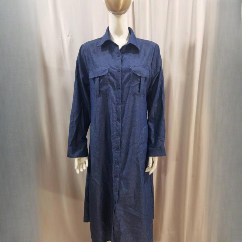 GMXIA Cowboy Multi Pocket Dress Elegant Solid Colour Plus Size Casual Dress