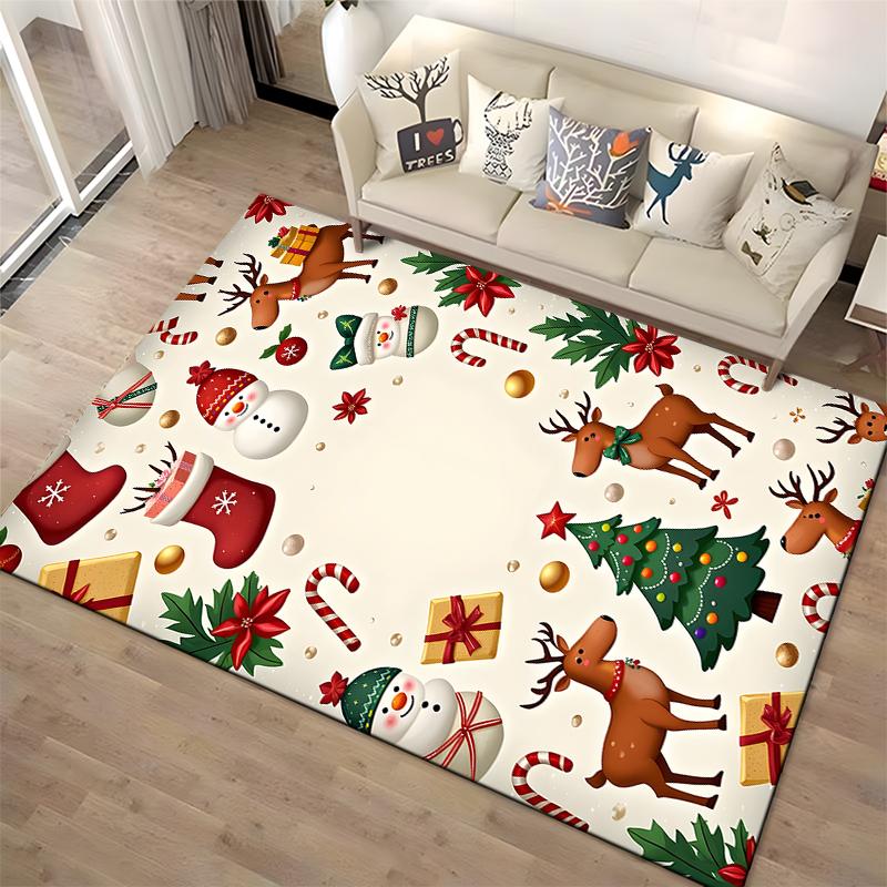Christmas Theme with Gifts and Reindeer - Non-slip rug suitable for living room and bedroom sofas