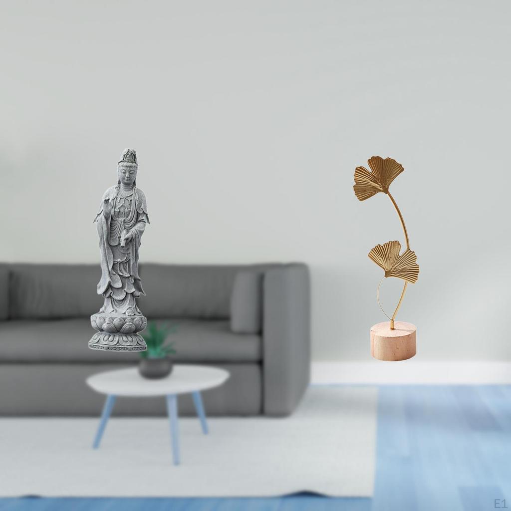 Guan Yin Buddha Stone Sculpture with Metal Shaped Ornament Abstract Feng Shui Figurine Creative
