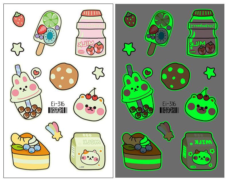 

Светящиеся наклейки-татуировки с мультяшными десертами для детей — темы мороженого, пончиков и конфет Luminous: 7.5*12 cm