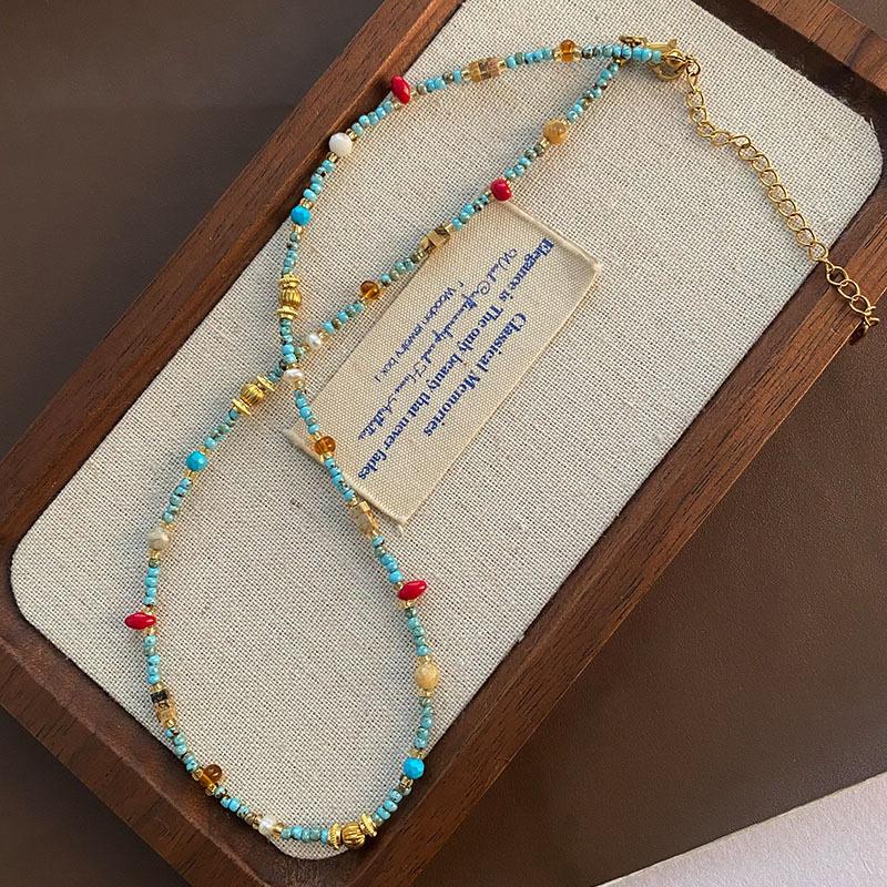 Collana clavicolare con perline di pietra naturale turchese per donna, gioielli di lusso di nicchia