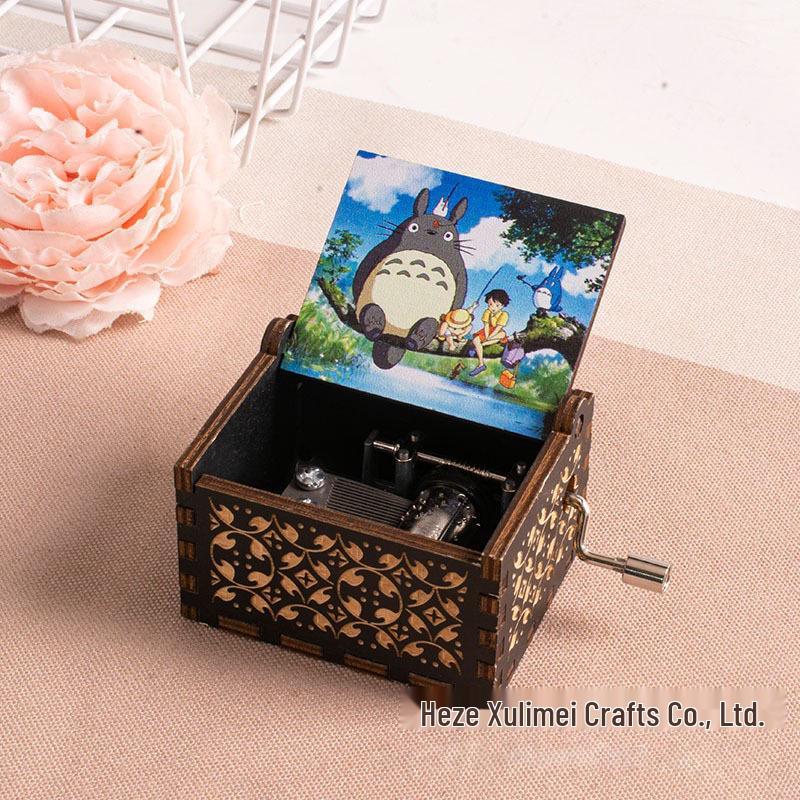 Hayao Miyazaki-Inspired Hand-Cranked Wooden Music Box - Creative Childlike Birthday Gift