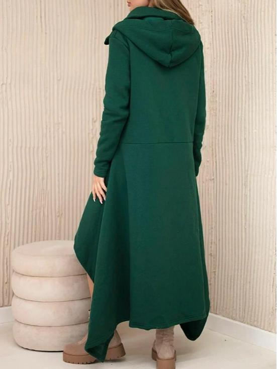 European-American 2025 Autumn/Winter Women's Hooded Zipper Sweatshirt Dress - Solid Color, Loose Fit, Versatile Fashion.