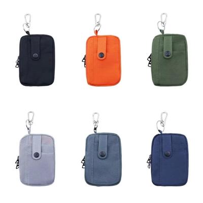 Portable Canvas Earphone Bag Square with Hanging Hook Mini Storage Bag Solid Color Ultralight Travel Coin Purse