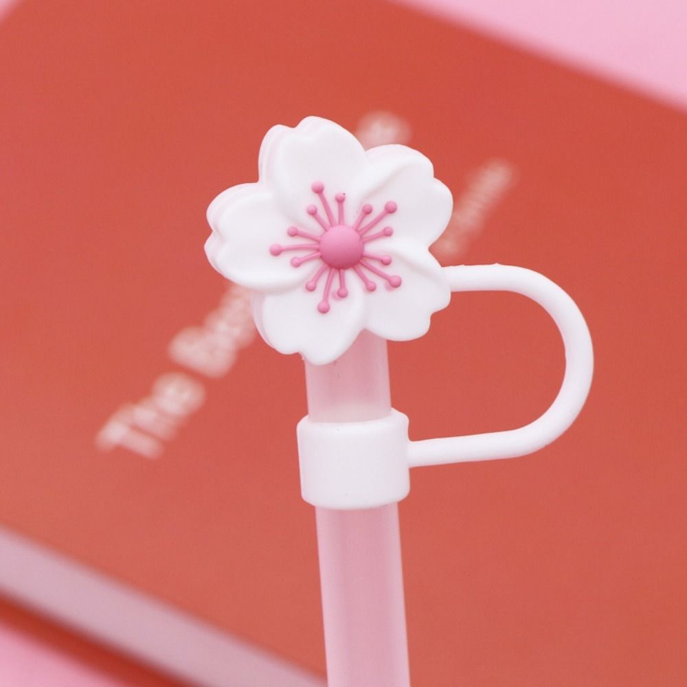 Silicone Begonia Flower Straw Topper Dust-Proof Straw Tips Cherry Blossoms Straw Cover Party