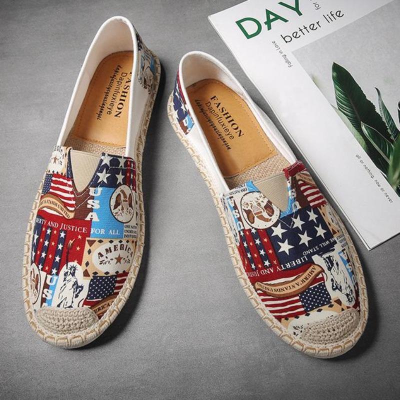 Fashion Summer Linen Breathable Casual Flats Shoes Mens Espadrilles Loafers Fashion Men Canvas Shoes Fisherman Shoe Driving Footwear