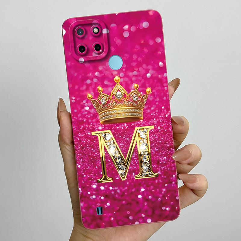 For Realme C21Y C25Y Phone Case Crown Letters Soft Liquid Silicone Protective Back Cover For Realme C21 C15 C 21 C 25 Y Fundas