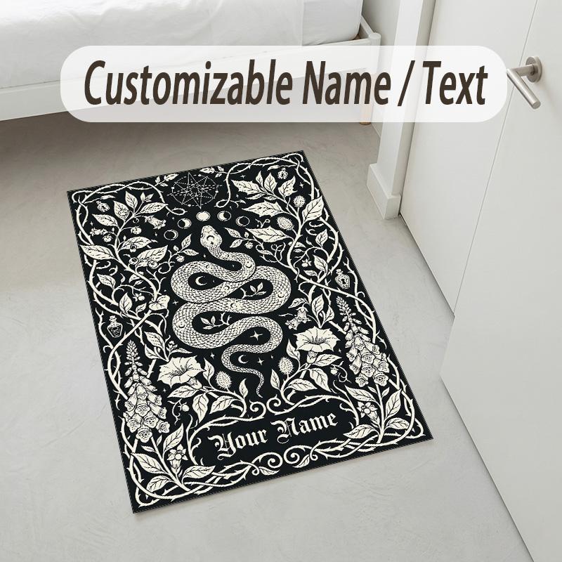 Serpent Floral Theme Soft Crystal Velvet Rug Custom Name & Text Print Non Slip Floor Rug for Bedroom Living Room