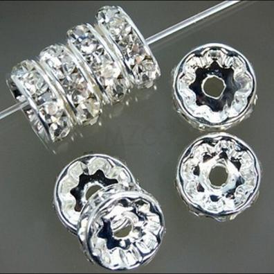 

100Pcs 4/6/8/10mm Metal Crystal Beads Rhinestone Rondelle Spacer Beads For Jewelry Making Bracelet Necklace DIY Accessories 6mm 100pcs