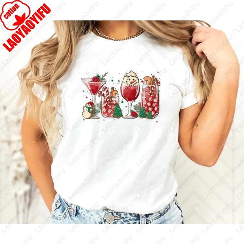 Merry Christmas Cocktails Drink Camisetas Men Women Cotton Tops Snowman New Year Xmas Festival Tees Harajuku Funny Kawaii Tshirt